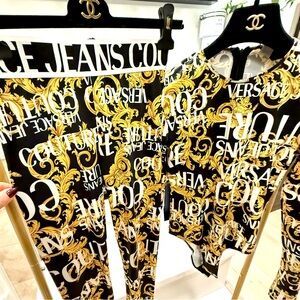 A Versace Couture two piece set- leggings in size 2 and bodysuit in size 4.